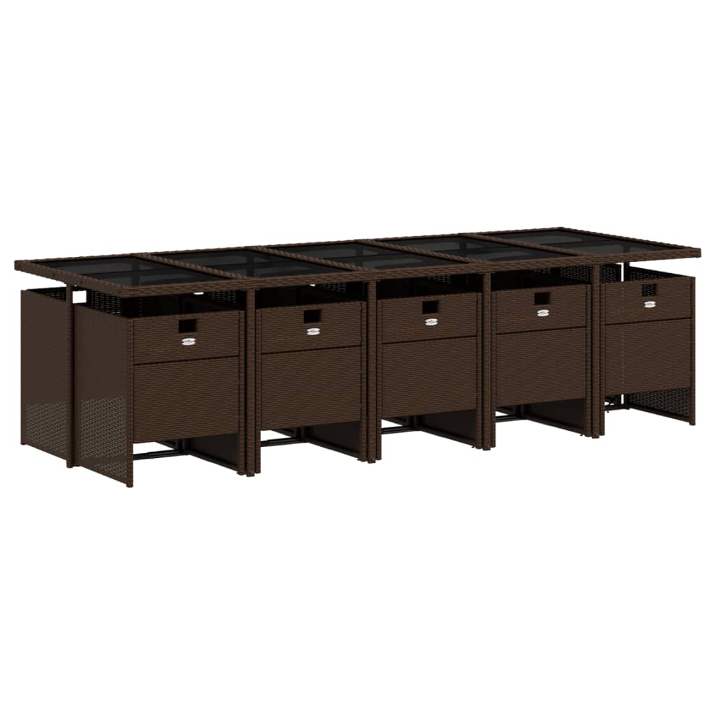 vidaXL Σετ Τραπεζαρίας Κήπου 11 τεμ. Καφέ Συνθετικό Ρατάν με Μαξιλάρια