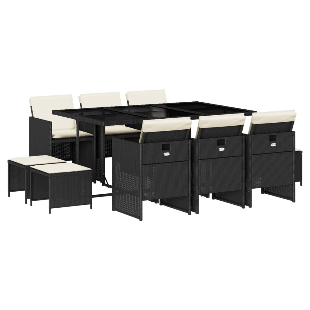 vidaXL Σετ Τραπεζαρίας Κήπου 11 τεμ Μαύρο από Συνθ. Ρατάν με Μαξιλάρια