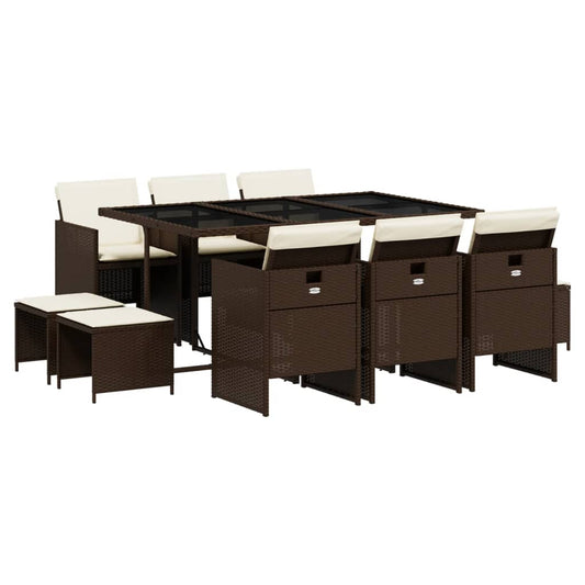 vidaXL Σετ Τραπεζαρίας Κήπου 11 τεμ. Καφέ Συνθετικό Ρατάν με Μαξιλάρια