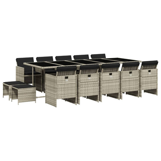 vidaXL Σετ Τραπεζαρίας Κήπου 15 τεμ. Αν. Γκρι Συνθ. Ρατάν με Μαξιλάρια