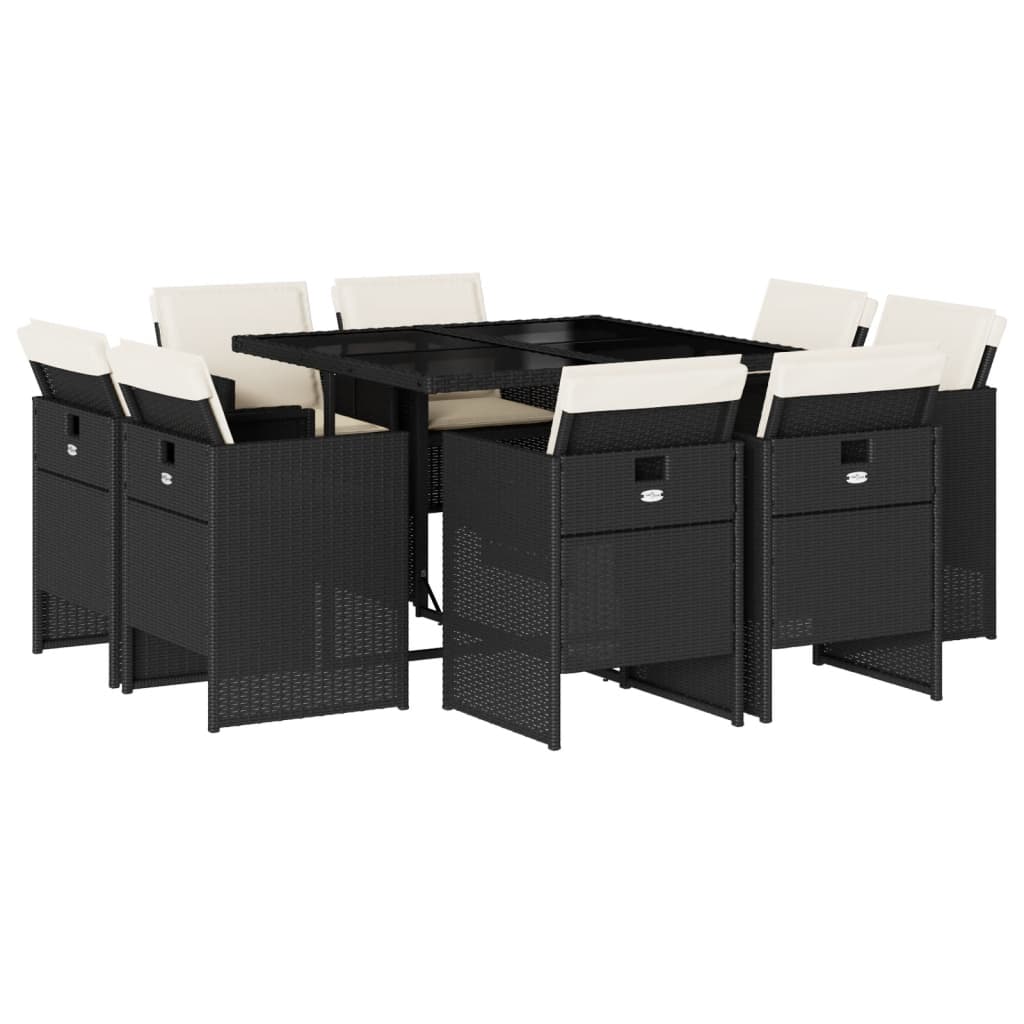 vidaXL Σετ Τραπεζαρίας Κήπου 9 τεμ Μαύρο από Συνθ. Ρατάν με Μαξιλάρια