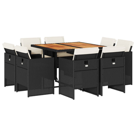 vidaXL Σετ Τραπεζαρίας Κήπου 9 τεμ Μαύρο από Συνθ. Ρατάν με Μαξιλάρια