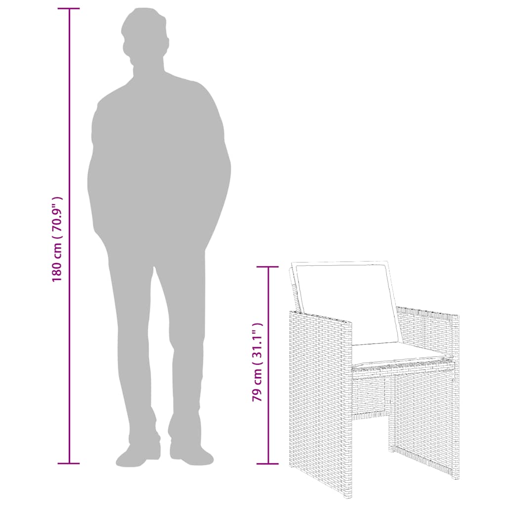 vidaXL Σετ Τραπεζαρίας Κήπου 11 τεμ. Καφέ Συνθετικό Ρατάν με Μαξιλάρια