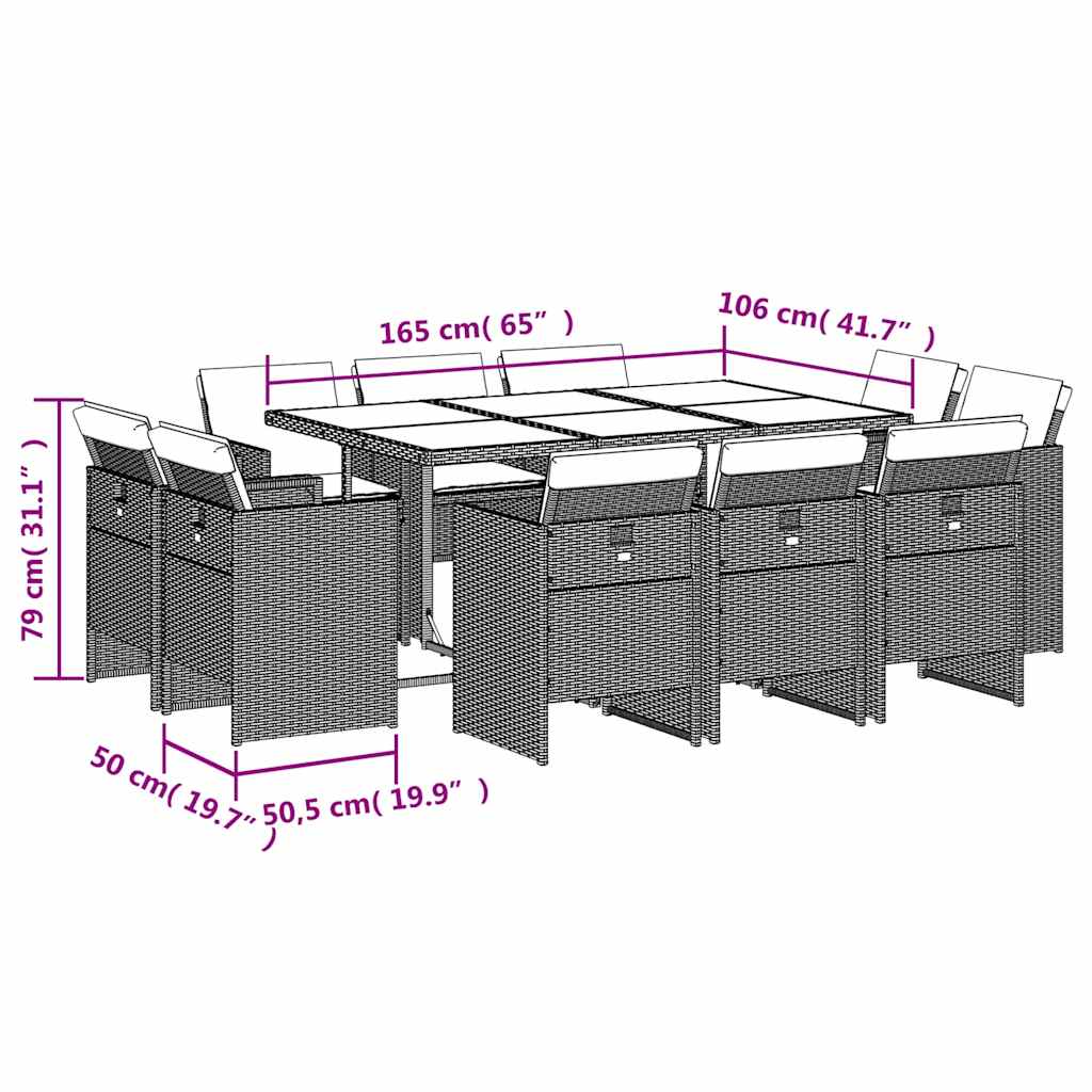 vidaXL Σετ Τραπεζαρίας Κήπου 11 τεμ. Μπεζ Συνθετικό Ρατάν με Μαξιλάρια