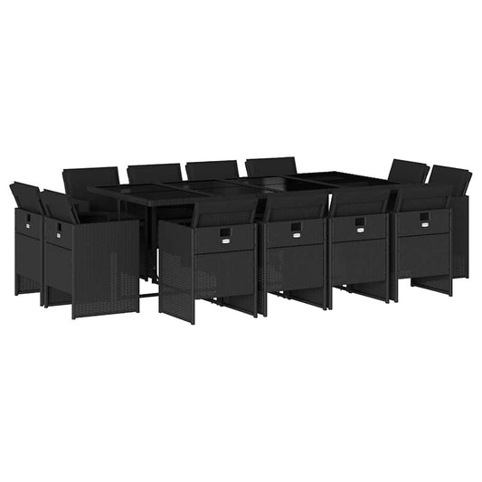 vidaXL Σετ Τραπεζαρίας Κήπου 13τεμ. Μαύρο από Συνθ. Ρατάν με Μαξιλάρια