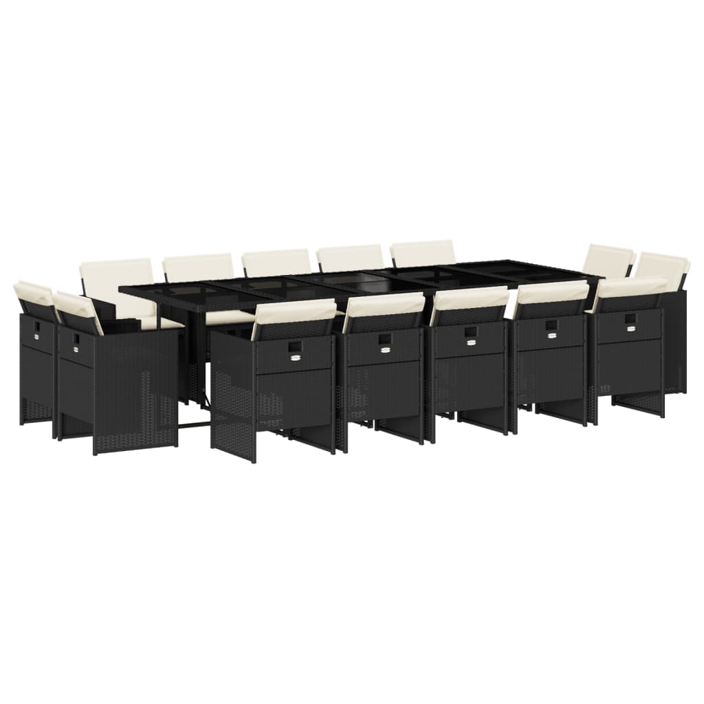 vidaXL Σετ Τραπεζαρίας Κήπου 15 τεμ Μαύρο από Συνθ. Ρατάν με Μαξιλάρια