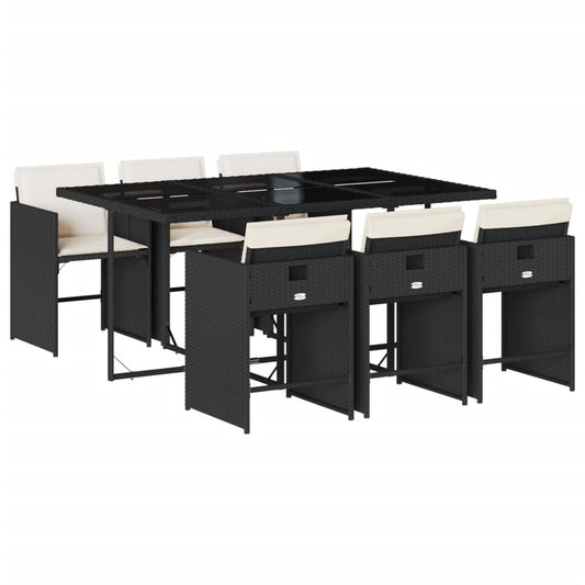 vidaXL Σετ Τραπεζαρίας Κήπου 7 Τεμ. Μαύρο Συνθετικό Ρατάν με Μαξιλάρια