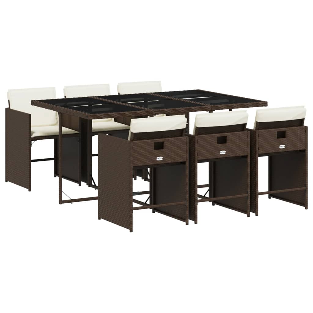 vidaXL Σετ Τραπεζαρίας Κήπου 7 τεμ. Καφέ Συνθετικό Ρατάν με Μαξιλάρια