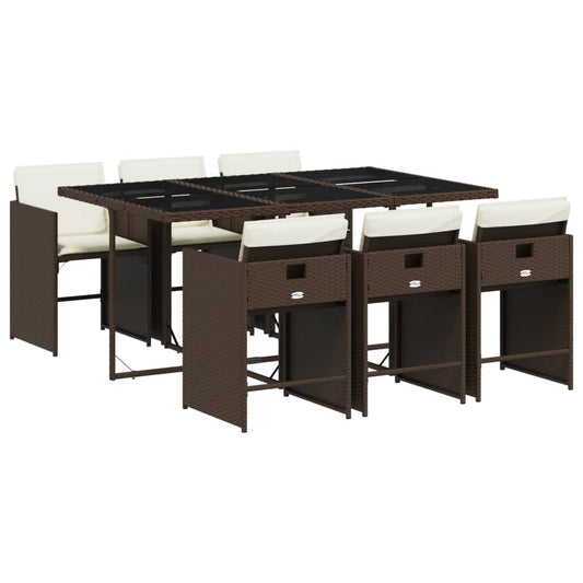 vidaXL Σετ Τραπεζαρίας Κήπου 7 τεμ. Καφέ Συνθετικό Ρατάν με Μαξιλάρια