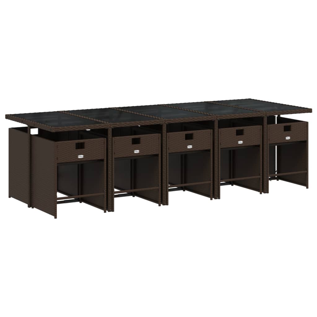 vidaXL Σετ Τραπεζαρίας Κήπου 11 τεμ. Καφέ Συνθετικό Ρατάν με Μαξιλάρια