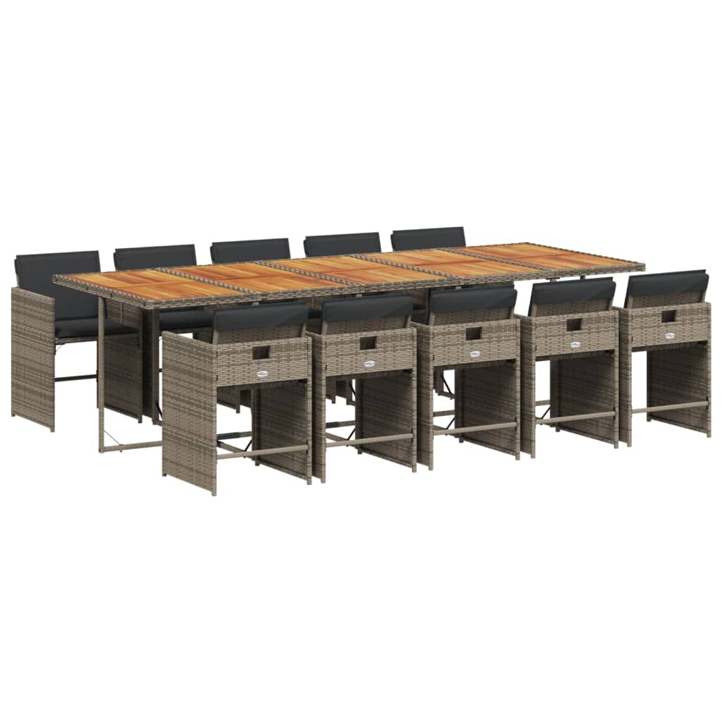 vidaXL Σετ Τραπεζαρίας Κήπου 11 Τεμαχίων Γκρι Συνθ. Ρατάν με Μαξιλάρια