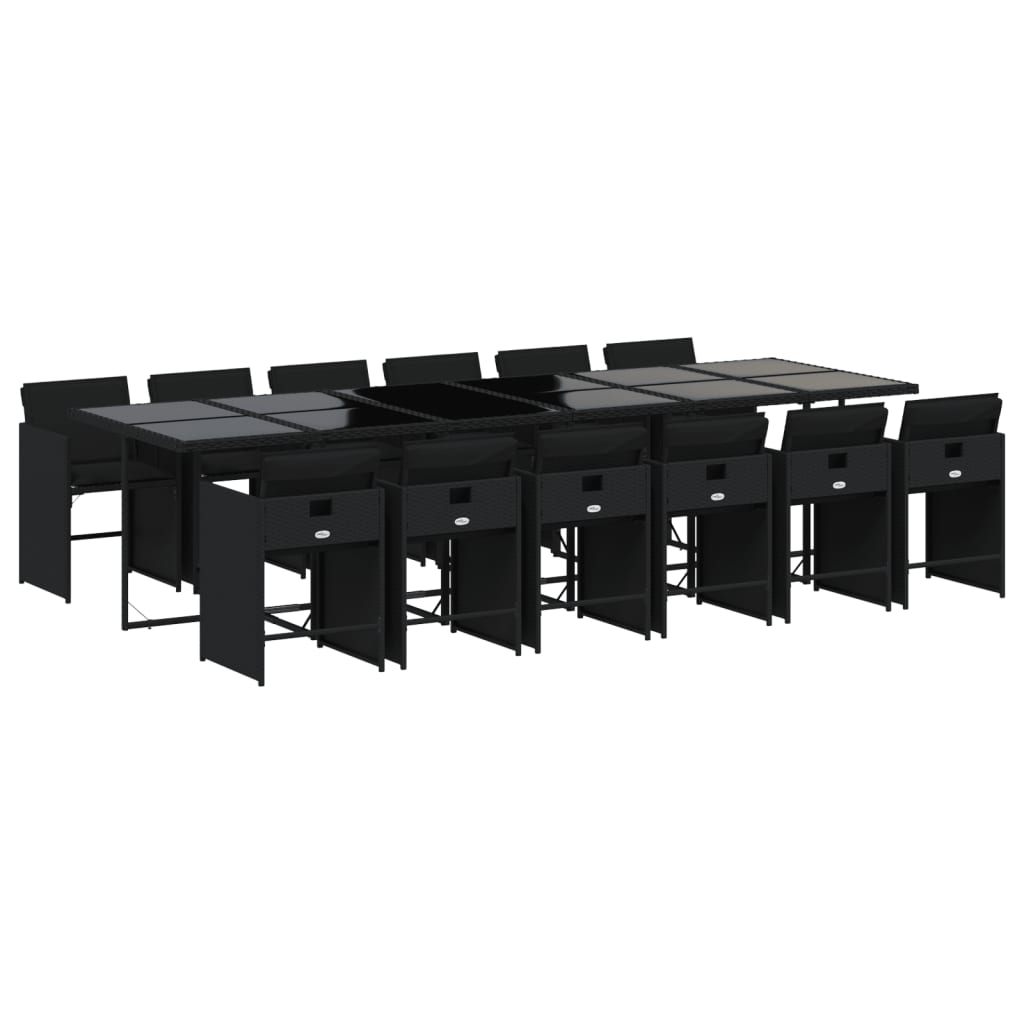 vidaXL Σετ Τραπεζαρίας Κήπου 13τεμ. Μαύρο από Συνθ. Ρατάν με Μαξιλάρια