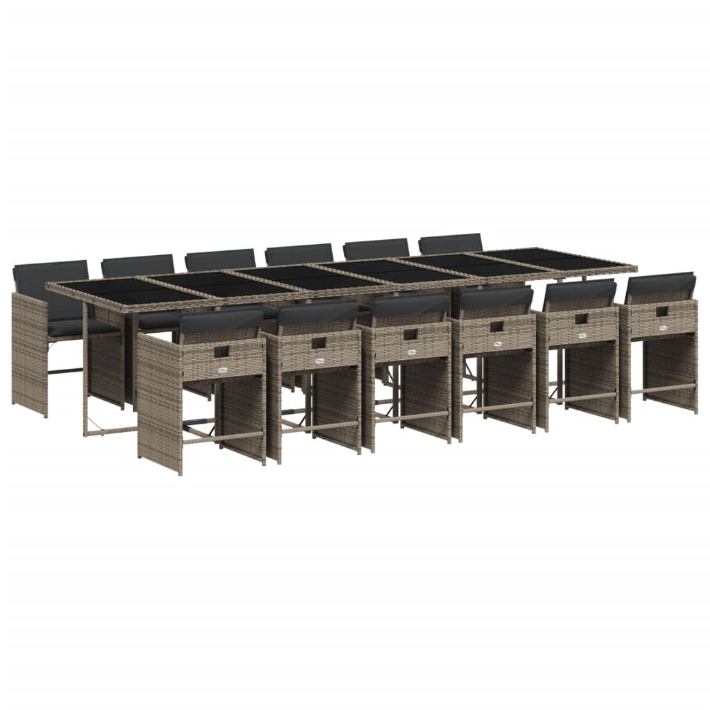 vidaXL Τραπεζαρία Κήπου 13 Τεμαχίων Γκρι Συνθετικό Ρατάν με Μαξιλάρια