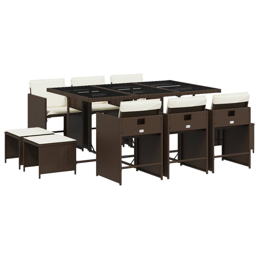 vidaXL Σετ Τραπεζαρίας Κήπου 11 τεμ. Καφέ Συνθετικό Ρατάν με Μαξιλάρια