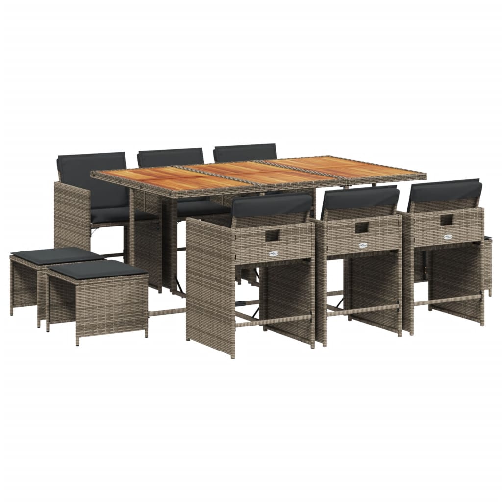 vidaXL Σετ Τραπεζαρίας Κήπου 11 Τεμαχίων Γκρι Συνθ. Ρατάν με Μαξιλάρια