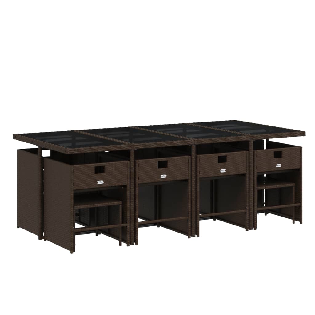 vidaXL Σετ Τραπεζαρίας Κήπου 13 τεμ. Καφέ από Συνθ. Ρατάν με Μαξιλάρια