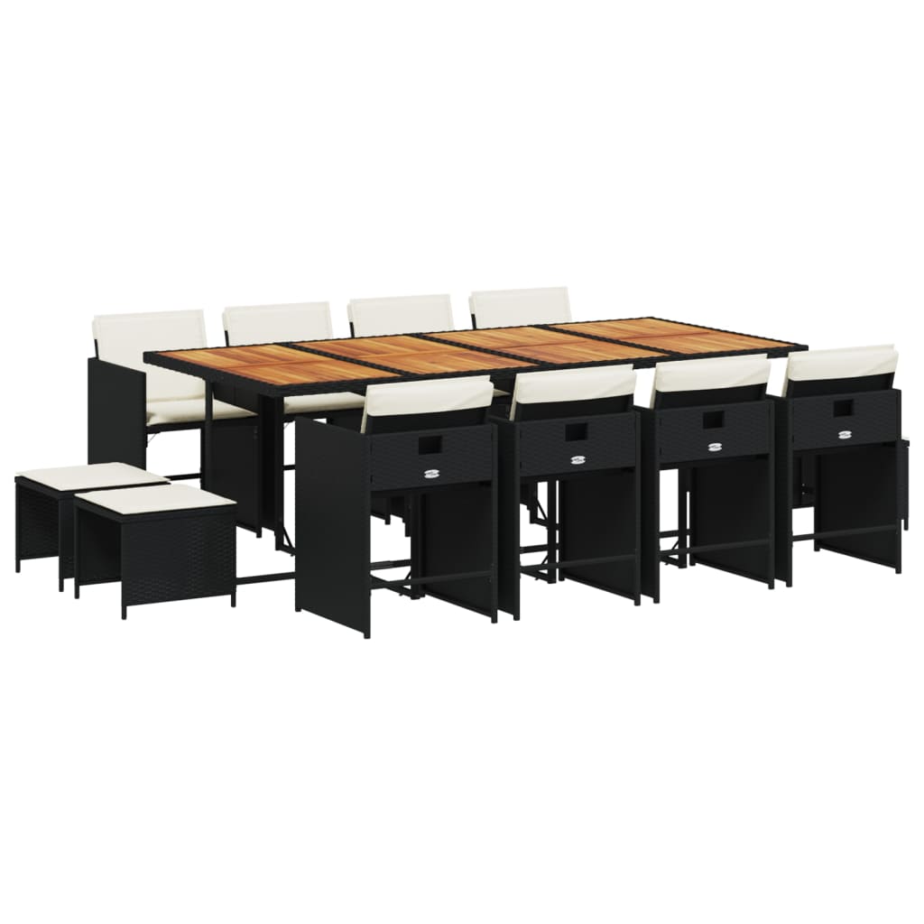 vidaXL Σετ Τραπεζαρίας Κήπου 13τεμ. Μαύρο από Συνθ. Ρατάν με Μαξιλάρια