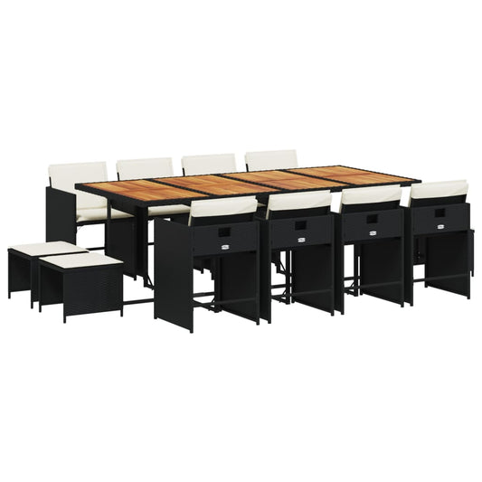 vidaXL Σετ Τραπεζαρίας Κήπου 13τεμ. Μαύρο από Συνθ. Ρατάν με Μαξιλάρια