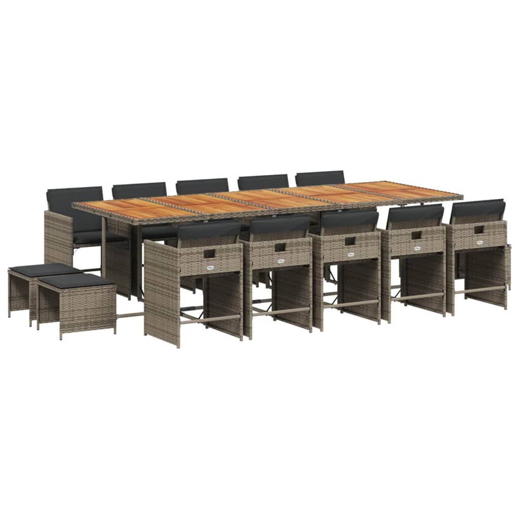 vidaXL Σετ Τραπεζαρίας Κήπου 15 τεμ. Γκρι Συνθετικό Ρατάν με Μαξιλάρια