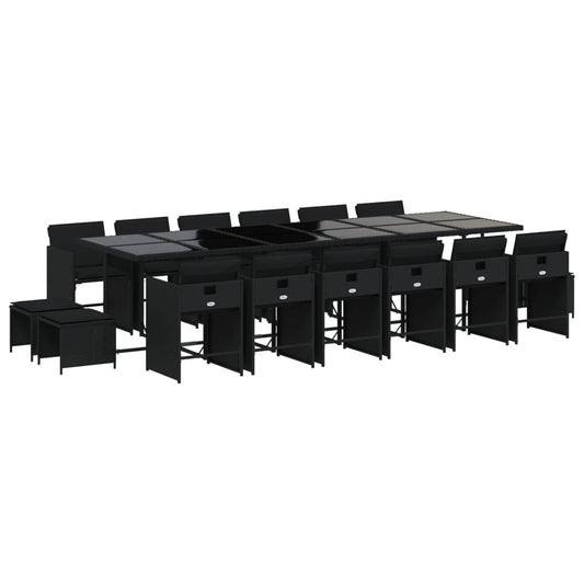 vidaXL Σετ Τραπεζαρίας Κήπου 17 τεμ Μαύρο από Συνθ. Ρατάν με Μαξιλάρια