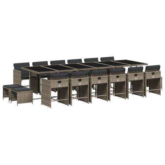 vidaXL Σετ Τραπεζαρίας Κήπου 17 τεμ. Γκρι από Συνθ. Ρατάν με Μαξιλάρια