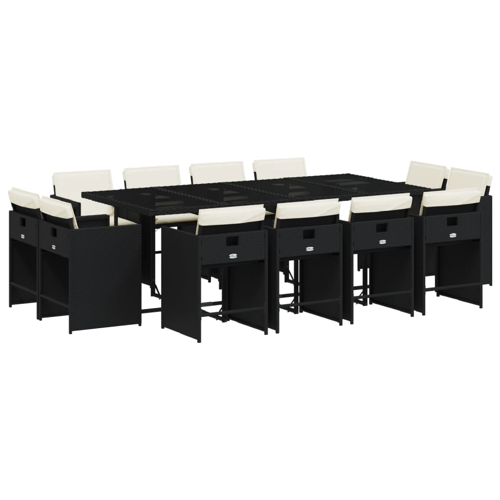 vidaXL Σετ Τραπεζαρίας Κήπου 13τεμ. Μαύρο από Συνθ. Ρατάν με Μαξιλάρια