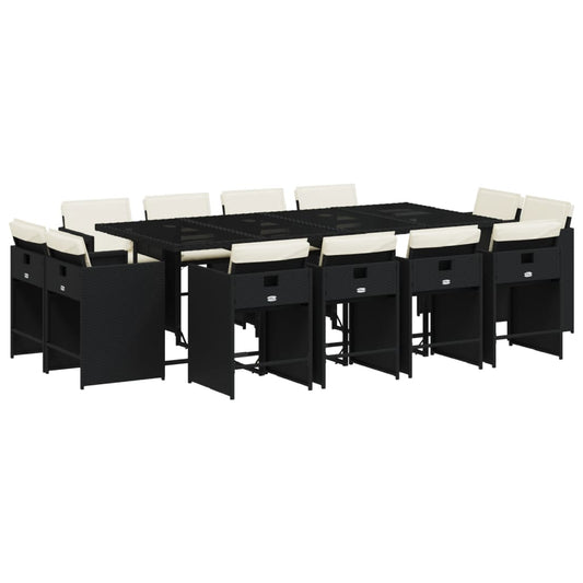 vidaXL Σετ Τραπεζαρίας Κήπου 13τεμ. Μαύρο από Συνθ. Ρατάν με Μαξιλάρια