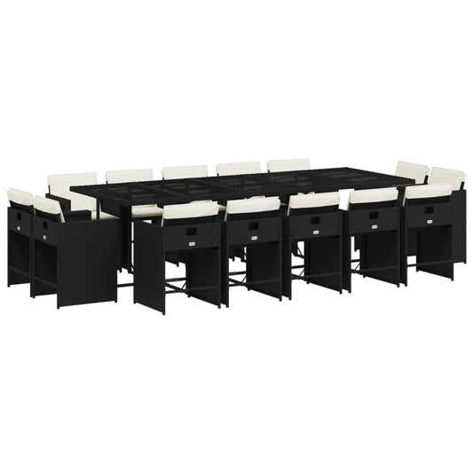 vidaXL Σετ Τραπεζαρίας Κήπου 15 τεμ Μαύρο από Συνθ. Ρατάν με Μαξιλάρια