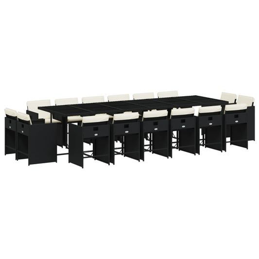 vidaXL Σετ Τραπεζαρίας Κήπου 17 τεμ Μαύρο από Συνθ. Ρατάν με Μαξιλάρια