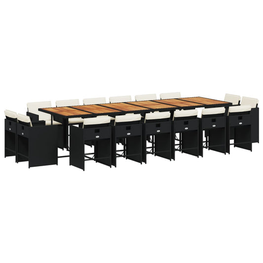 vidaXL Σετ Τραπεζαρίας Κήπου 17 τεμ Μαύρο από Συνθ. Ρατάν με Μαξιλάρια