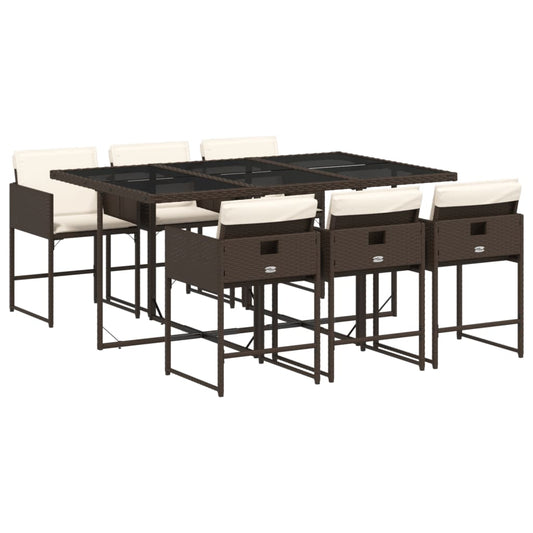 vidaXL Σετ Τραπεζαρίας Κήπου 7 τεμ. Καφέ Συνθετικό Ρατάν με Μαξιλάρια