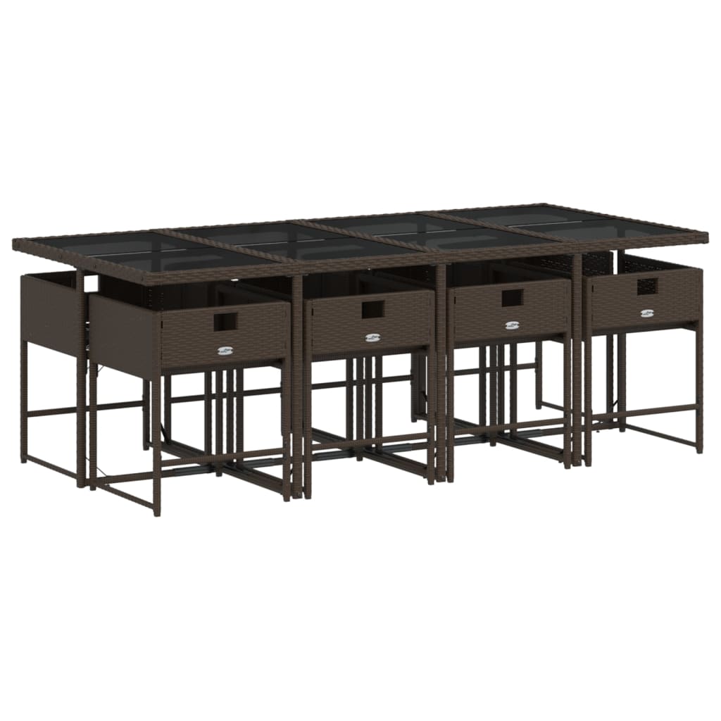 vidaXL Σετ Τραπεζαρίας Κήπου 9 τεμ. Καφέ Συνθετικό Ρατάν με Μαξιλάρια