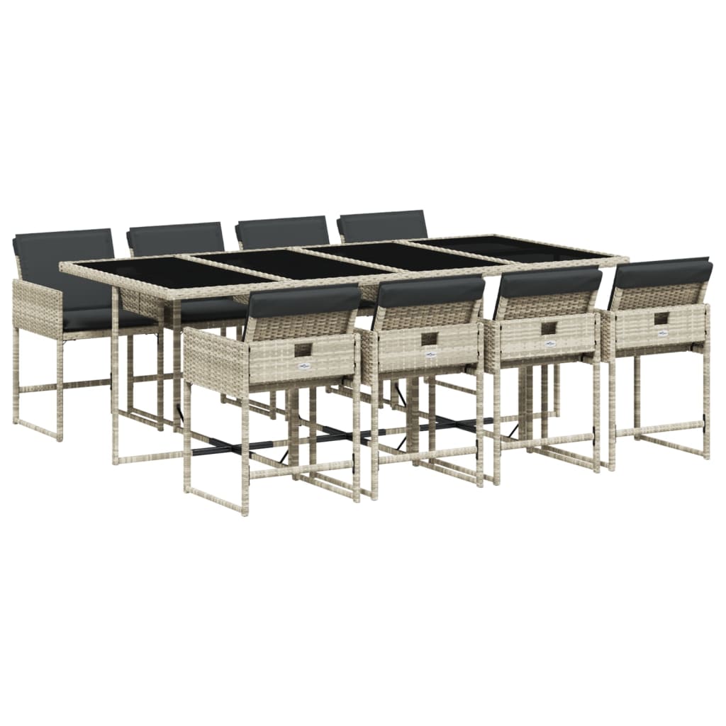 vidaXL Σετ Τραπεζαρίας Κήπου 9 τεμ. Αν. Γκρι Συνθ. Ρατάν με Μαξιλάρια