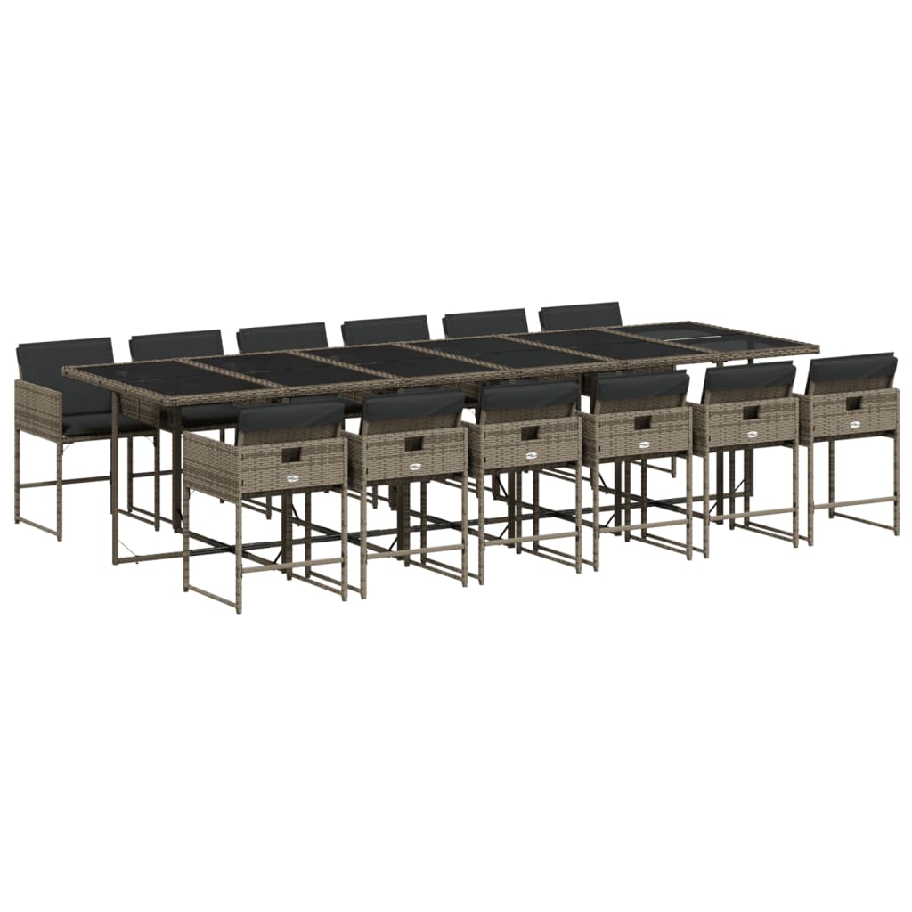 vidaXL Τραπεζαρία Κήπου 13 Τεμαχίων Γκρι Συνθετικό Ρατάν με Μαξιλάρια