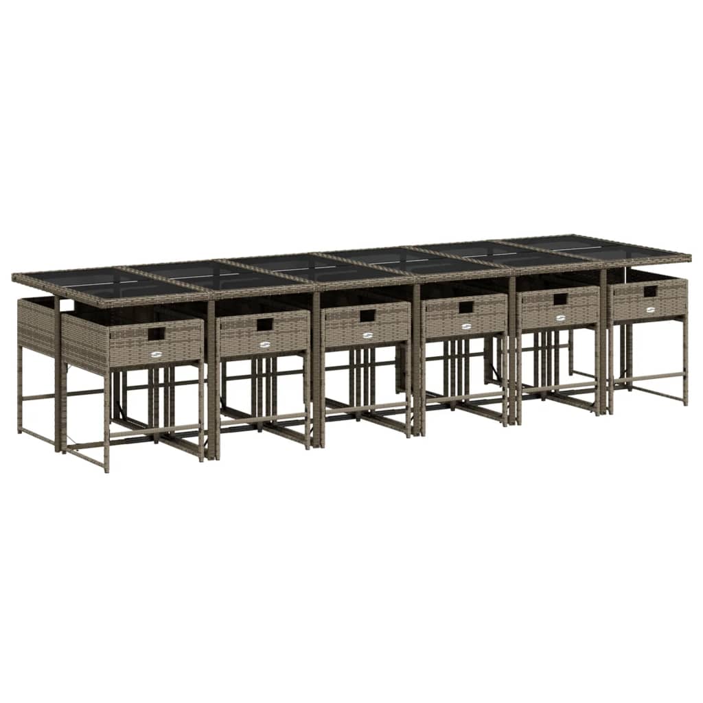 vidaXL Τραπεζαρία Κήπου 13 Τεμαχίων Γκρι Συνθετικό Ρατάν με Μαξιλάρια