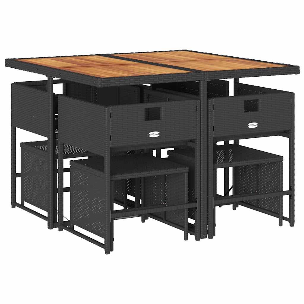 vidaXL Σετ Τραπεζαρίας Κήπου 9 τεμ Μαύρο από Συνθ. Ρατάν με Μαξιλάρια