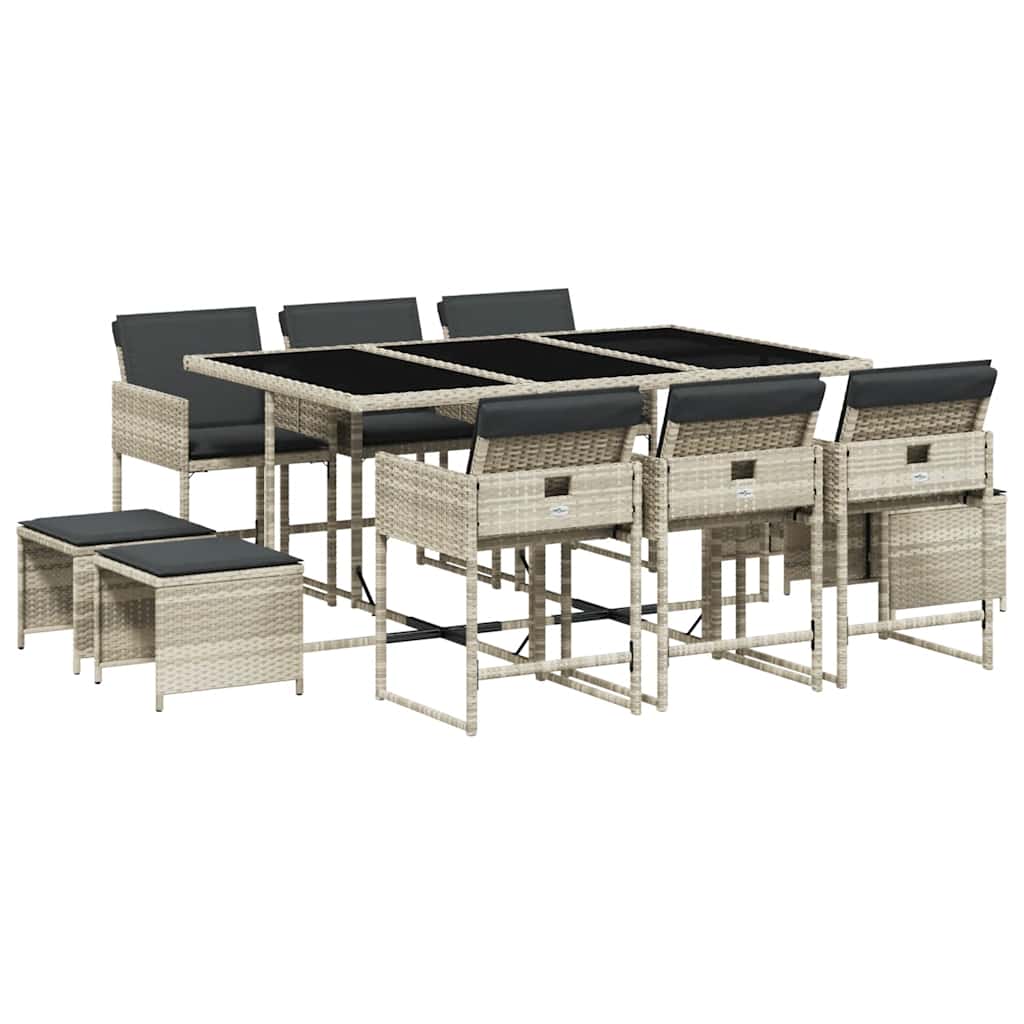 vidaXL Σετ Τραπεζαρίας Κήπου 11 τεμ. Αν. Γκρι Συνθ. Ρατάν με Μαξιλάρια