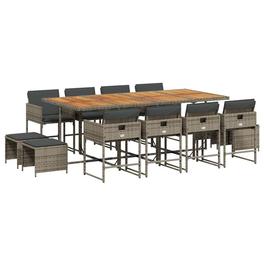 vidaXL Τραπεζαρία Κήπου 13 Τεμαχίων Γκρι Συνθετικό Ρατάν με Μαξιλάρια