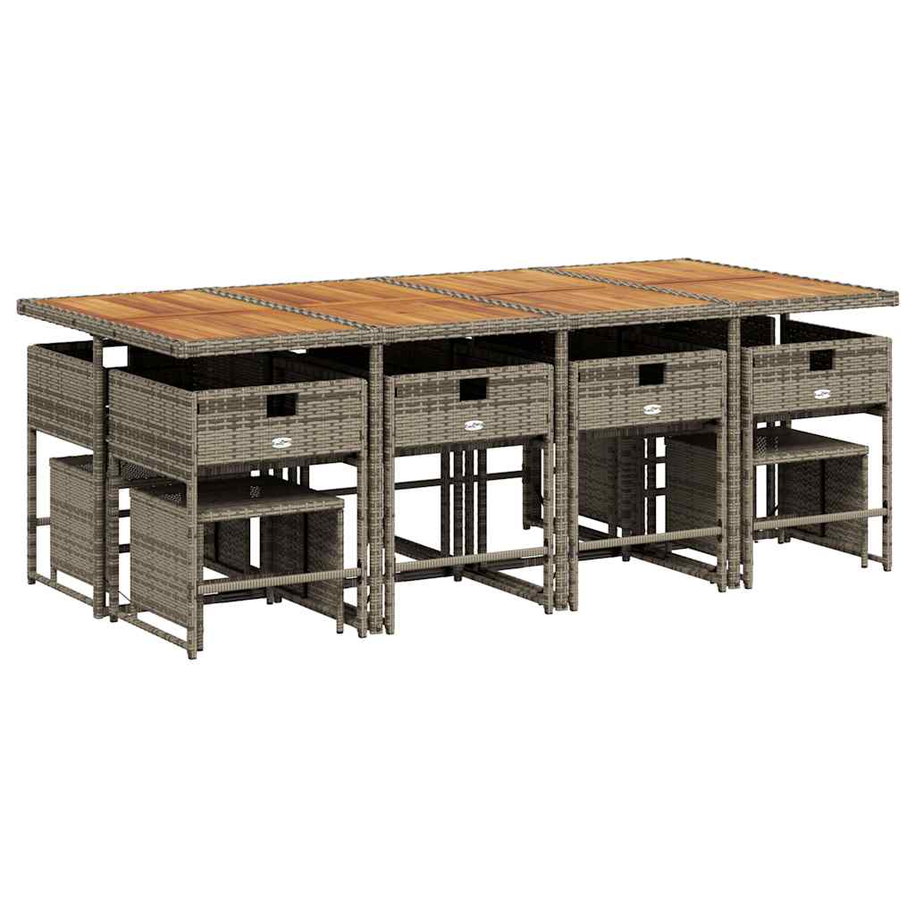 vidaXL Τραπεζαρία Κήπου 13 Τεμαχίων Γκρι Συνθετικό Ρατάν με Μαξιλάρια