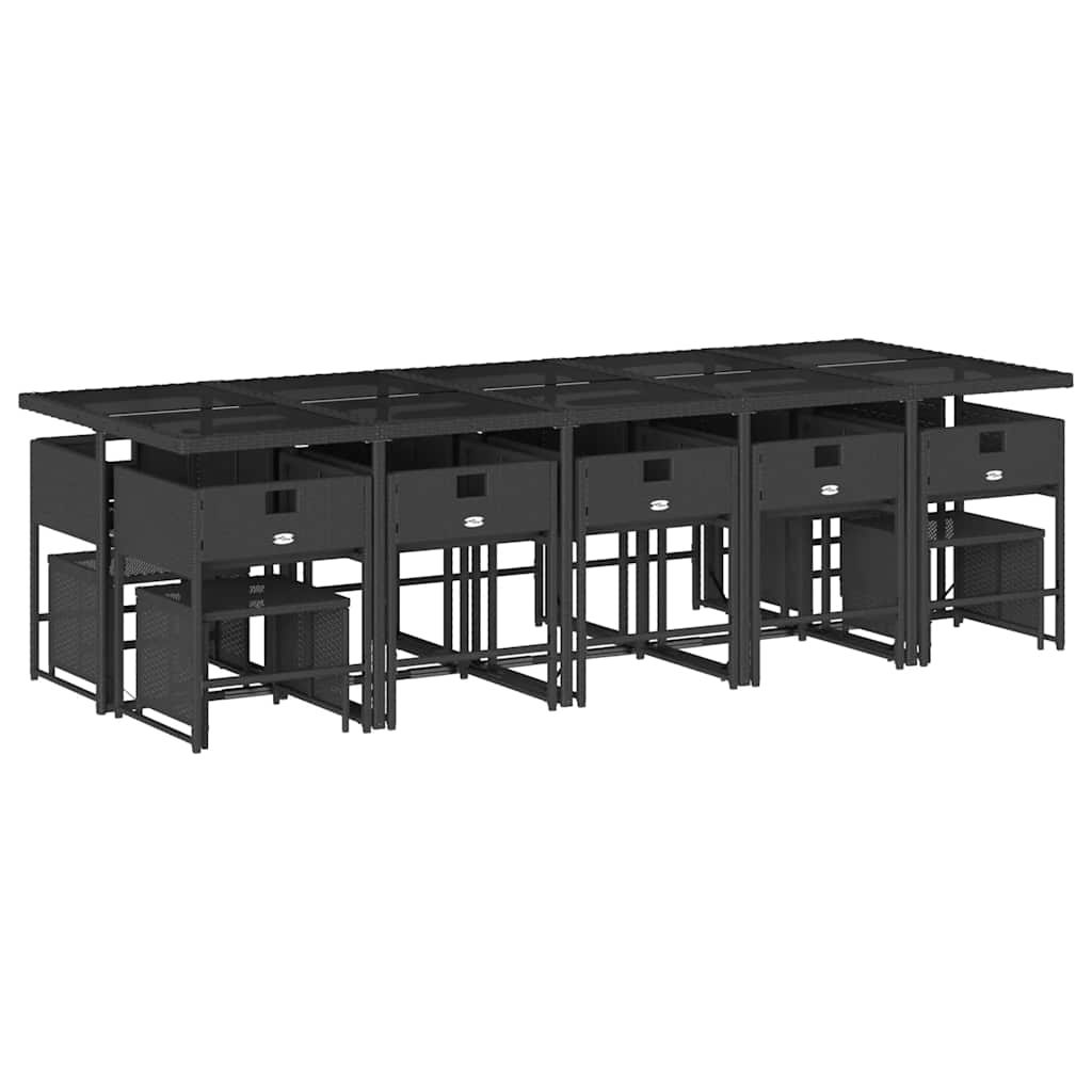 vidaXL Σετ Τραπεζαρίας Κήπου 15 τεμ Μαύρο από Συνθ. Ρατάν με Μαξιλάρια