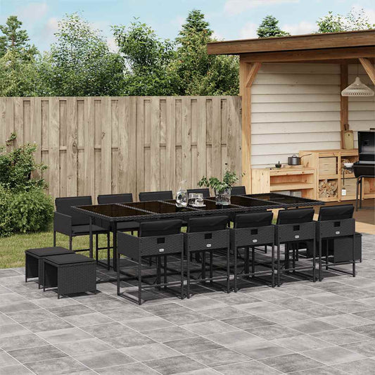 vidaXL Σετ Τραπεζαρίας Κήπου 15 τεμ Μαύρο από Συνθ. Ρατάν με Μαξιλάρια