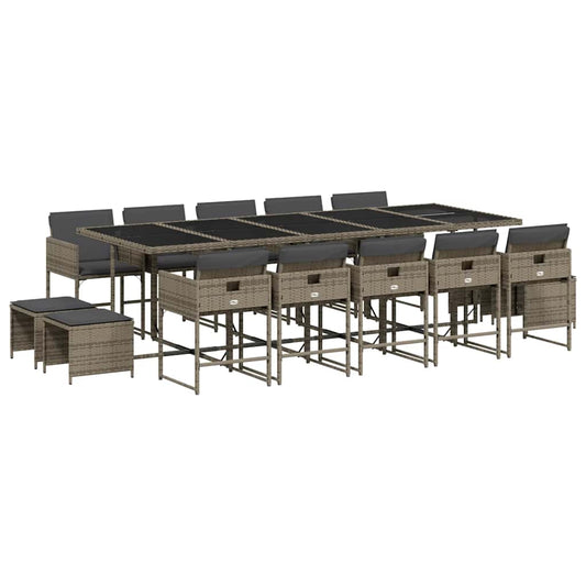 vidaXL Σετ Τραπεζαρίας Κήπου 15 τεμ. Γκρι Συνθετικό Ρατάν με Μαξιλάρια