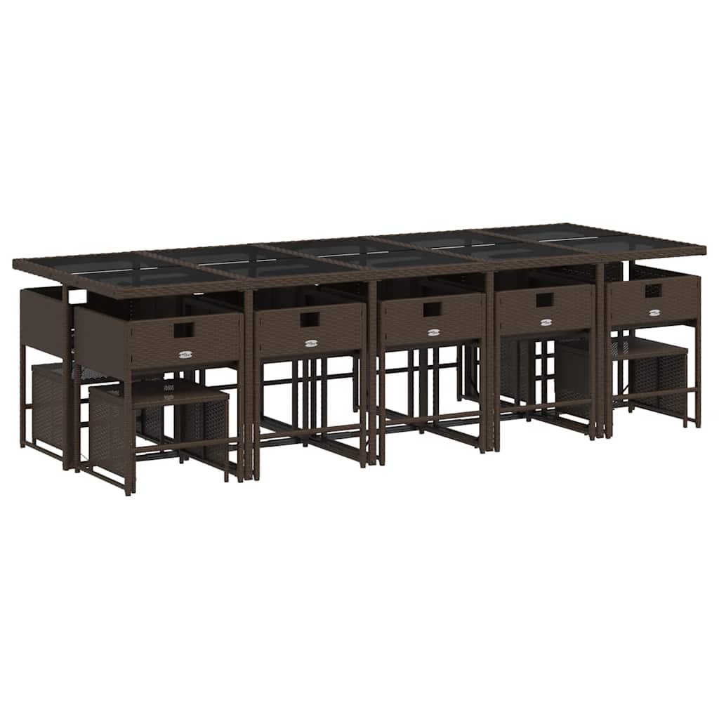 vidaXL Σετ Τραπεζαρίας Κήπου 15 τεμ Καφέ από Συνθ. Ρατάν με Μαξιλάρια