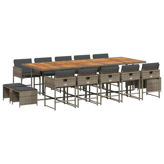 vidaXL Σετ Τραπεζαρίας Κήπου 15 τεμ. Γκρι Συνθετικό Ρατάν με Μαξιλάρια