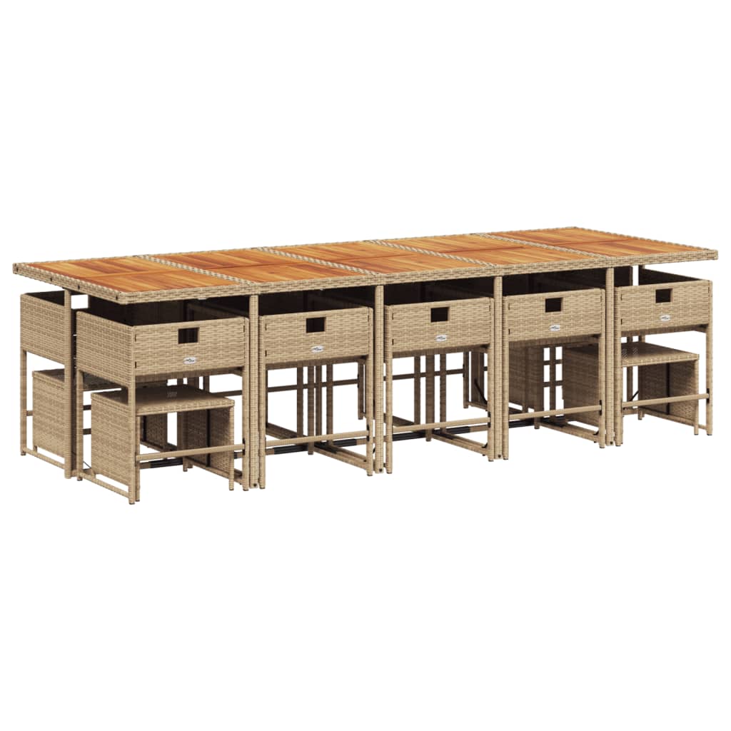 vidaXL Σετ Τραπεζαρίας Κήπου 15 τεμ. Μπεζ Συνθετικό Ρατάν με Μαξιλάρια