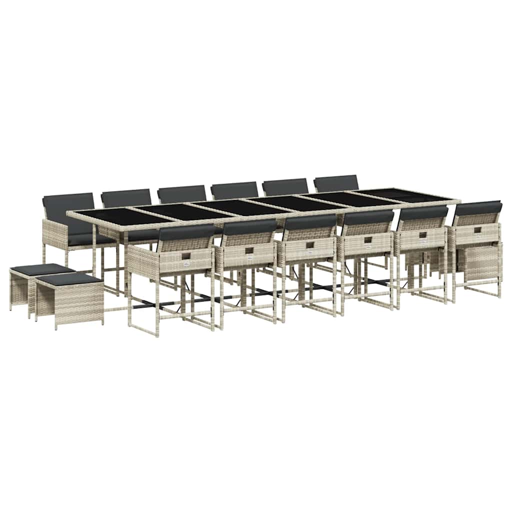 vidaXL Σετ Τραπεζαρίας Κήπου 17 τεμ. Αν. Γκρι Συνθ. Ρατάν με Μαξιλάρια