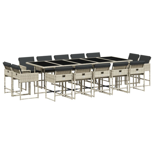 vidaXL Σετ Τραπεζαρίας Κήπου 15 τεμ. Αν. Γκρι Συνθ. Ρατάν με Μαξιλάρια