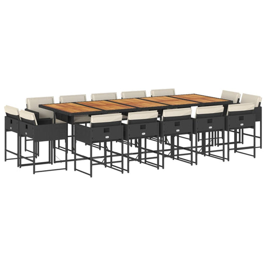 vidaXL Σετ Τραπεζαρίας Κήπου 15 τεμ Μαύρο από Συνθ. Ρατάν με Μαξιλάρια