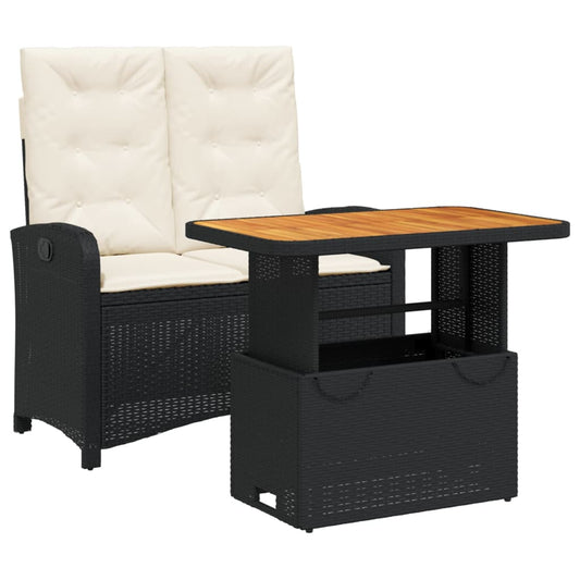 vidaXL Σετ Τραπεζαρίας Κήπου 2 Τεμ. Μαύρο από Συνθ. Ρατάν με Μαξιλάρια