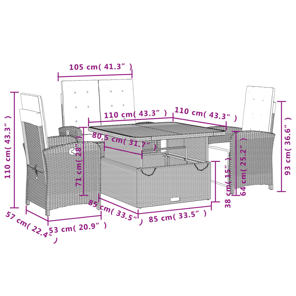 vidaXL Σετ Τραπεζαρίας Κήπου 4 τεμ. Μπεζ Συνθετικό Ρατάν με Μαξιλάρια